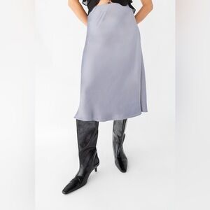 Oak and Fort SATIN MIDI SLIP SKIRT Quicksilver Size XXS new